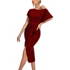 image:imageLYANER Womens One Off The Shoulder Ruched Wrap Front Split Hem Draped Party Midi DressBurgundy