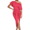 image:imageLYANER Womens One Off The Shoulder Ruched Wrap Front Split Hem Draped Party Midi DressRose Red