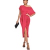 image:imageLYANER Womens One Off The Shoulder Ruched Wrap Front Split Hem Draped Party Midi DressRose Red