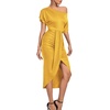 image:imageLYANER Womens One Off The Shoulder Ruched Wrap Front Split Hem Draped Party Midi DressYellow