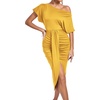 image:imageLYANER Womens One Off The Shoulder Ruched Wrap Front Split Hem Draped Party Midi DressYellow