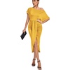 image:imageLYANER Womens One Off The Shoulder Ruched Wrap Front Split Hem Draped Party Midi DressYellow
