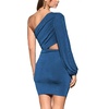image:imageLYANER Womens One Shoulder Long Sleeve Cutout Bodycon Club Cocktail Mini DressDark Blue