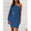 image:imageLYANER Womens One Shoulder Long Sleeve Cutout Bodycon Club Cocktail Mini DressDark Blue
