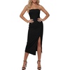 image:imageLYANER Womens Ribbed Strapless Side Slit Bodycon Dress Formal Cocktail Party MidiBlack