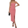 image:imageLYANER Womens Ribbed Strapless Side Slit Bodycon Dress Formal Cocktail Party MidiFlesh Pink