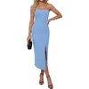 image:imageLYANER Womens Ribbed Strapless Side Slit Bodycon Dress Formal Cocktail Party MidiLight Blue