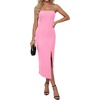 image:imageLYANER Womens Ribbed Strapless Side Slit Bodycon Dress Formal Cocktail Party MidiLight Pink