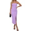 image:imageLYANER Womens Ribbed Strapless Side Slit Bodycon Dress Formal Cocktail Party MidiLight Purple