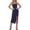 image:imageLYANER Womens Ribbed Strapless Side Slit Bodycon Dress Formal Cocktail Party MidiNavy Blue