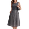 image:imageLYANER Womens Round Neck Sleeveless Smocked Ruffle A Line Casual Midi Dress with PocketsNavy Blue