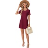 image:imageLYANER Womens Ruched Pleated Front Round Neck Flare Short Sleeve Mini Dress Dark Red XLarge