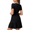 image:imageLYANER Womens Sexy Wrap V Neck Short Sleeve Sundress Ruffle A Line Flare Summer Mini Dress Solid Black Large
