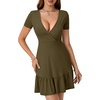 image:imageLYANER Womens Sexy Wrap V Neck Short Sleeve Sundress Ruffle A Line Flare Summer Mini DressSolid Army Green
