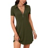 image:imageLYANER Womens Sexy Zipper Front V Neck Mini Dress Casual Low Cut Short Sleeve Ruffle A Line Short DressesArmy Green