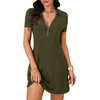 image:imageLYANER Womens Sexy Zipper Front V Neck Mini Dress Casual Low Cut Short Sleeve Ruffle A Line Short DressesArmy Green