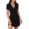 image:imageLYANER Womens Sexy Zipper Front V Neck Mini Dress Casual Low Cut Short Sleeve Ruffle A Line Short DressesBlack