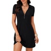 image:imageLYANER Womens Sexy Zipper Front V Neck Mini Dress Casual Low Cut Short Sleeve Ruffle A Line Short DressesBlack