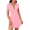image:imageLYANER Womens Sexy Zipper Front V Neck Mini Dress Casual Low Cut Short Sleeve Ruffle A Line Short DressesCrabapple Powder