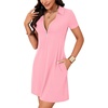 image:imageLYANER Womens Sexy Zipper Front V Neck Mini Dress Casual Low Cut Short Sleeve Ruffle A Line Short DressesCrabapple Powder