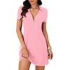 image:imageLYANER Womens Sexy Zipper Front V Neck Mini Dress Casual Low Cut Short Sleeve Ruffle A Line Short DressesCrabapple Powder