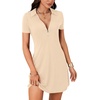 image:imageLYANER Womens Sexy Zipper Front V Neck Mini Dress Casual Low Cut Short Sleeve Ruffle A Line Short DressesDark Apricot