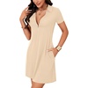 image:imageLYANER Womens Sexy Zipper Front V Neck Mini Dress Casual Low Cut Short Sleeve Ruffle A Line Short DressesDark Apricot