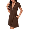 image:imageLYANER Womens Sexy Zipper Front V Neck Mini Dress Casual Low Cut Short Sleeve Ruffle A Line Short DressesDark Brown