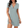 image:imageLYANER Womens Sexy Zipper Front V Neck Mini Dress Casual Low Cut Short Sleeve Ruffle A Line Short DressesLight Green