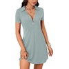 image:imageLYANER Womens Sexy Zipper Front V Neck Mini Dress Casual Low Cut Short Sleeve Ruffle A Line Short DressesLight Green