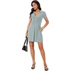 image:imageLYANER Womens Sexy Zipper Front V Neck Mini Dress Casual Low Cut Short Sleeve Ruffle A Line Short DressesLight Green