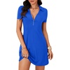 image:imageLYANER Womens Sexy Zipper Front V Neck Mini Dress Casual Low Cut Short Sleeve Ruffle A Line Short DressesLight Royal Blue