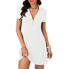 image:imageLYANER Womens Sexy Zipper Front V Neck Mini Dress Casual Low Cut Short Sleeve Ruffle A Line Short DressesWhite