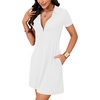 image:imageLYANER Womens Sexy Zipper Front V Neck Mini Dress Casual Low Cut Short Sleeve Ruffle A Line Short DressesWhite