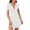 image:imageLYANER Womens Sexy Zipper Front V Neck Mini Dress Casual Low Cut Short Sleeve Ruffle A Line Short DressesWhite