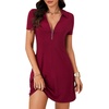 image:imageLYANER Womens Sexy Zipper Front V Neck Mini Dress Casual Low Cut Short Sleeve Ruffle A Line Short DressesWine Red