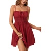 image:imageLYANER Womens Shirred Ruffle A Line Spaghetti Strap Sleeveless Mini Slip Dress Wine Red Large