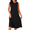 image:imageLYANER Womens Sleeveless Dress Crewneck A Line Loose Beach Midi Tank Dresses with PocketsBlack