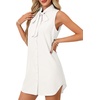 image:imageLYANER Womens Sleeveless Tie Knot Mock Neck Buttons Down Work Offic Mini Tank DressPure White