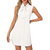 image:imageLYANER Womens Sleeveless Tie Knot Mock Neck Buttons Down Work Offic Mini Tank DressPure White