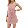 image:imageLYANER Womens Spaghetti Strap V Neck Wrap Self Tie Backless Sexy Mini DressLight Pink