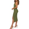 image:imageLYANER Womens Spaghetti Straps Split Slit Hem Sleeveless Bodycon Cocktail Party Midi DressArmy Green