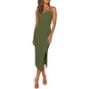 image:imageLYANER Womens Spaghetti Straps Split Slit Hem Sleeveless Bodycon Cocktail Party Midi DressArmy Green