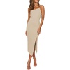 image:imageLYANER Womens Spaghetti Straps Split Slit Hem Sleeveless Bodycon Cocktail Party Midi DressBeige