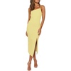 image:imageLYANER Womens Spaghetti Straps Split Slit Hem Sleeveless Bodycon Cocktail Party Midi DressLight Yellow