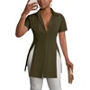 image:imageLYANER Womens Split Shirt Dress Collar V Neck Button Down Short Sleeve Sexy Mini Shirt DressesArmy Green