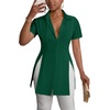 image:imageLYANER Womens Split Shirt Dress Collar V Neck Button Down Short Sleeve Sexy Mini Shirt DressesDark Green