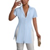 image:imageLYANER Womens Split Shirt Dress Collar V Neck Button Down Short Sleeve Sexy Mini Shirt DressesLight Blue