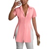 image:imageLYANER Womens Split Shirt Dress Collar V Neck Button Down Short Sleeve Sexy Mini Shirt DressesLight Pink