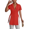 image:imageLYANER Womens Split Shirt Dress Collar V Neck Button Down Short Sleeve Sexy Mini Shirt DressesRed